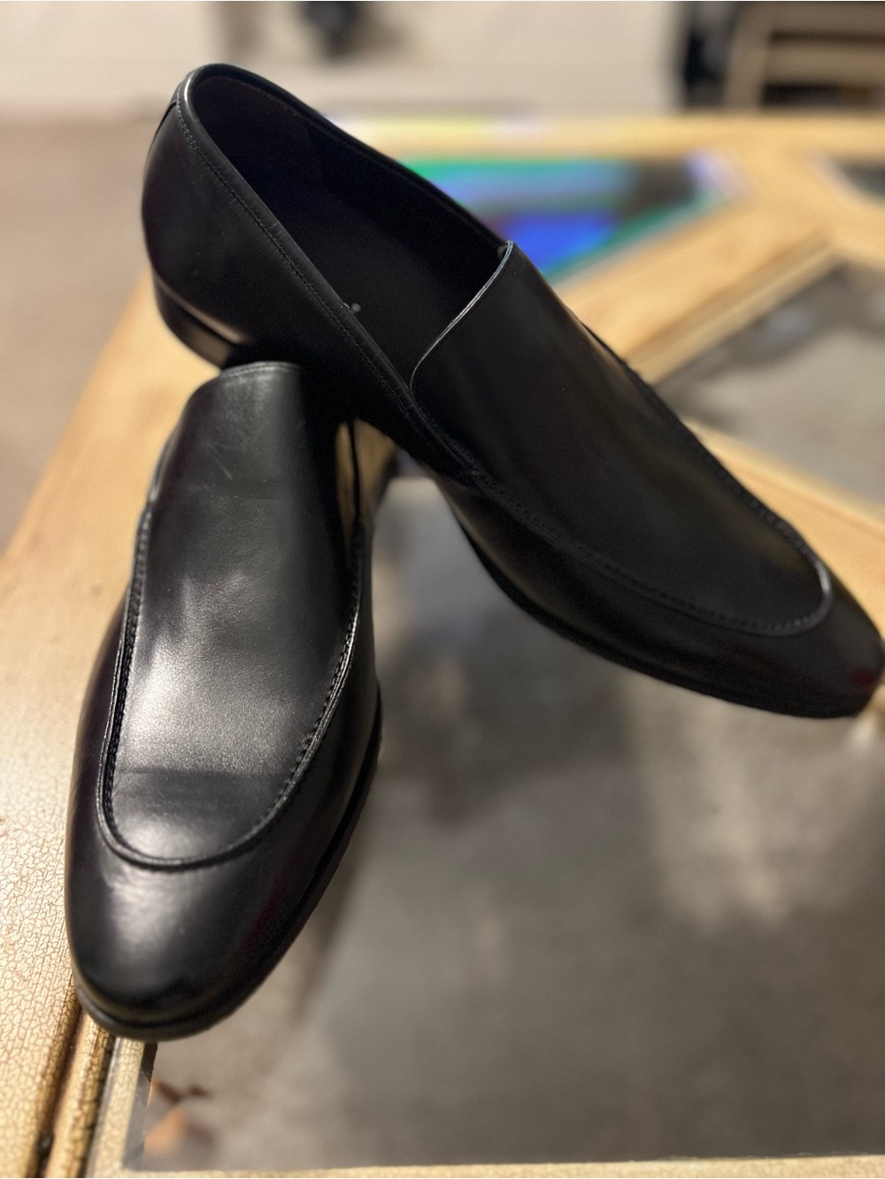 NWOB Bacco Bucci Men's Black Leather Slip-On Dress Loafers 13M